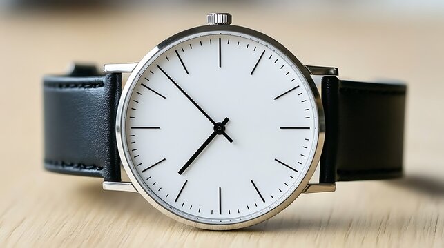 Elegant minimalist wristwatch with black leather strap capturing timeless style