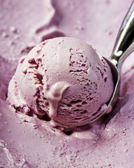 a close-up of a scoop of creamy purple ice cream