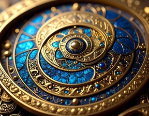 Obraz premium Ornate gold and blue circular design