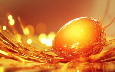 Frosted egg yolk abstract texture with glowing golden bokeh in the background.