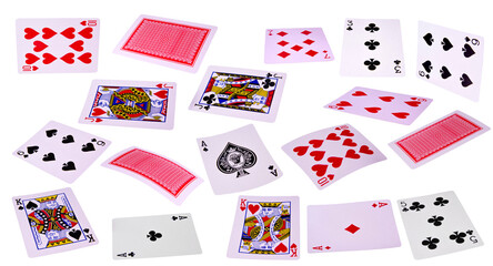 flying playing cards isolated