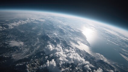 Fototapeta premium Earth from space, clouds, and sunlight