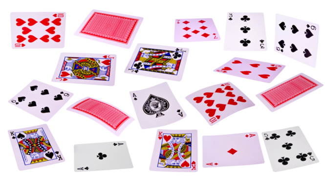 flying playing cards isolated