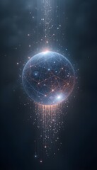 Obraz premium Celestial Tears: Abstract AI Art of Glowing Orb & Light Trails