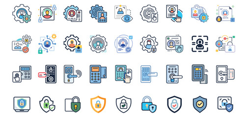 Modern Security Icon Pack. Identity Management, Secure Login, Encryption, Multi-Factor Authentication, Firewall, User Access Badge, Tech Business Symbols for UI/UX and Presentations