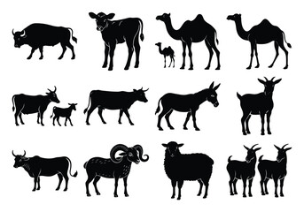 Silhouette Vector Pack of Farm and Qurbani Animals in Pairs and Singles

