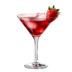 red cocktail with strawberry isolated on transparent background png