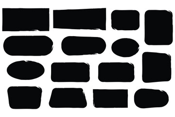 Brush frame rough rectangle box shape set. Text box frame rough grunge square, oval paint shape element. Grunge brush frame set. Brush frame .