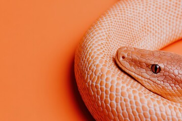 Fototapeta premium A snake is laying on an orange background 