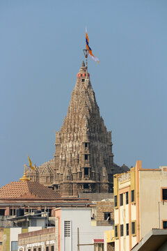 Dwarkadhish Temple in Dwarka, Gujarat &ndash; Sacred Hindu Pilgrimage Site, Ancient Architecture of Lord Krishna&rsquo;s Kingdom, India