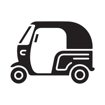 Simple illustration of auto rickshaw vector icon for web design. Vector black silhouette. with white background