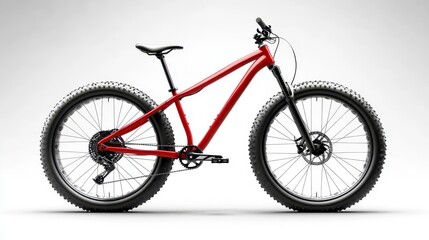A striking red mountain bike showcased against a clean white background exudes adventure and freedom, appealing to outdoor enthusiasts and cycling lovers alike.
