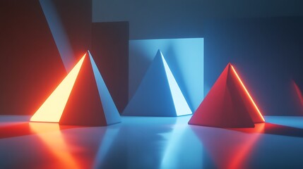 Neon pyramids in a modern setting