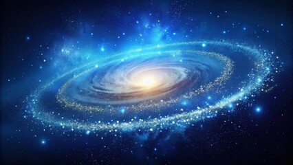 A Celestial Spiral Galaxy in a Deep Blue Expanse of Space, Featuring a Bright Central Core and Sparkling Stardust