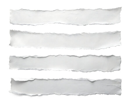 white ripped paper torn edges strips isolated on white background, PNG