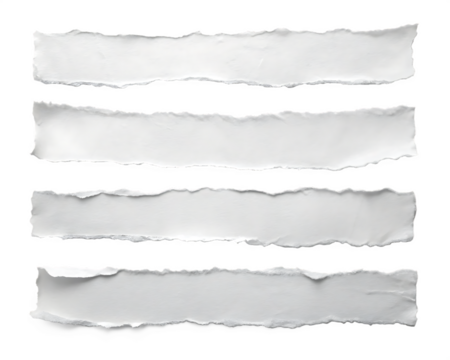 white ripped paper torn edges strips isolated on white background, PNG