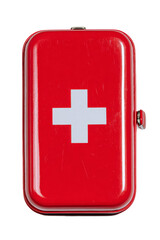 Obraz premium A classic red first aid kit with a white cross, ready for any medical emergency.