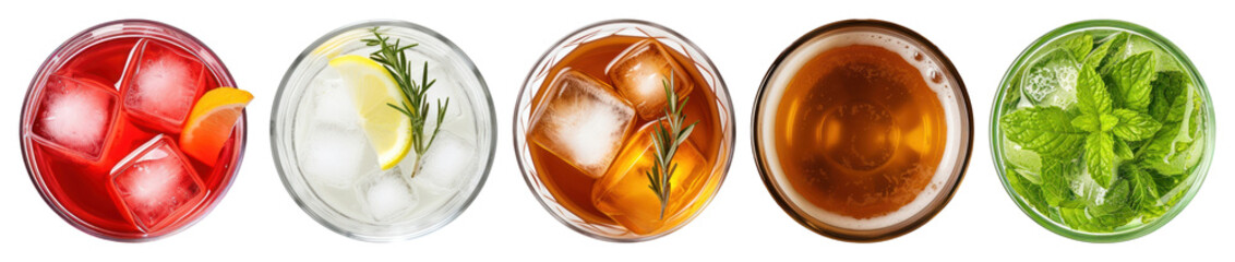 PNG Colorful refreshing drinks assortment, element set on transparent background