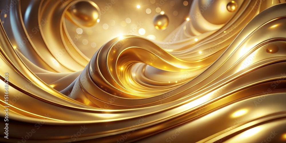 Poster Abstract Golden Fluid Swirls with Shimmering Lights and Smooth Curves, Elegant Design Concept for Luxury Branding or Premium Product Presentation
