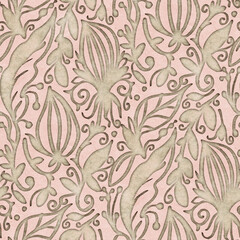 Seamless pattern with bright spring flowers. Digital painting.