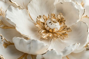 Fototapeta premium Ornate white flower with gold accents.