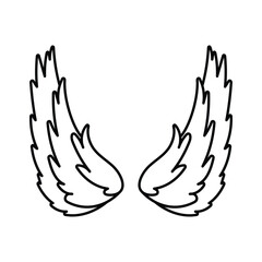 Vector wings sketch isolated on white background. Hand drawn vector wing in open position. Design elements eps.