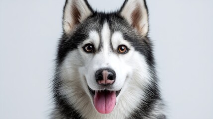 Cute Husky Portrait Pure White Backdrop Adorable Siberian Dog Front View Charming Husky Face Gentle Canine Expression Fluffy Husky Isolated Image
