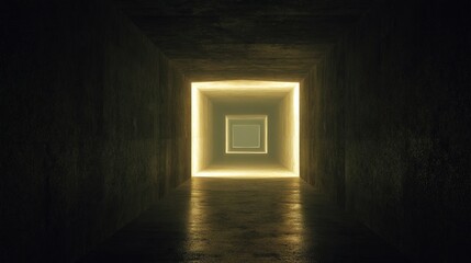 Infinite Corridor Transforms Golden Cage Surreal Architecture Illusionary Passage Way Dreamlike Structure Conceptual Art Metamorphosis Imagery Captivating Interior Design Golden Confinement Artwork
