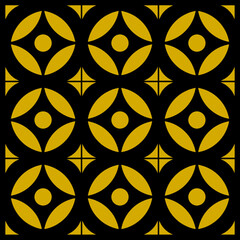 Seamless ochre and black vector tile with circular stars