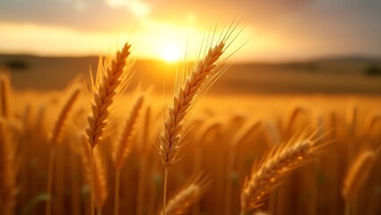 Golden wheat field at sunset landscape photography
