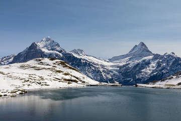 Bachalpsee lake and the Wetterhorn and Schreckhorn above Grindelwald Switzerland