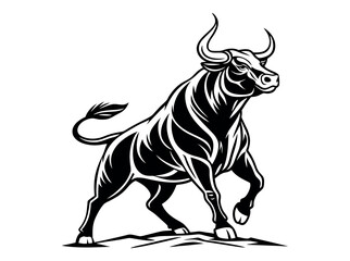 bull silhouette standing on a rocky outcrop,  bull in a dynamic pose, suitable for logo design, merchandise, or any project needing a strong visual element, silhouette, animal, power, stock market, ve