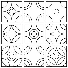 Vector tile set with 9 minimal black and white patterns