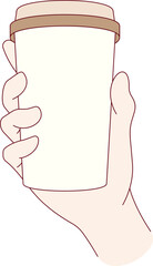 Illustration of a hand holding a coffee paper cup.