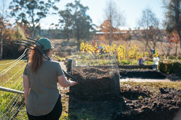 Compost pile, organic thermophilic compost turning in Tasmania Australia.