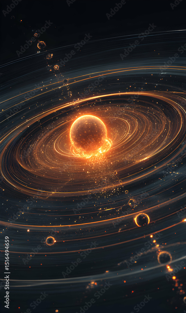 Aufkleber cosmic entity a luminous planet surrounded by glowing rings floating in the vast expanse of space fa