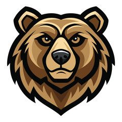 Cartoon Grizzly Bear Head with Determined Expression and Strong Black Outline