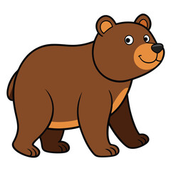 Cartoon Illustration of a Brown Bear Walking with a Friendly Smile on White