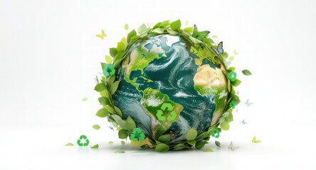 Earth globe green leaves recycling butterflies