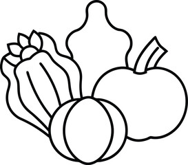 Italian Cuisine Vegetables Outline Illustration.