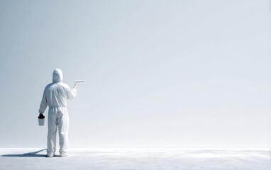 A person painting a white wall with a roller brush, for advertising creative poster design, ideal for marketing materials, home renovation campaigns, and craft-themed visual content.