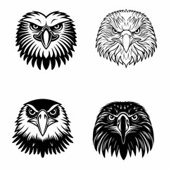 Four eagle head silhouettes in black and white isolated on white background