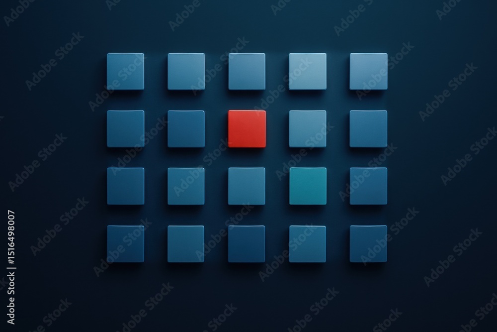 Poster this illustrates strategy and decision-making through a formation floating squares with one highligh