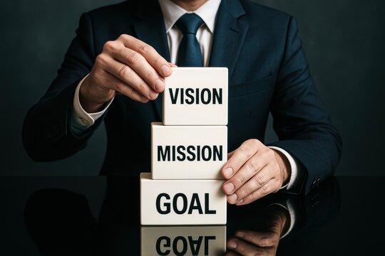 A business professional strategically builds growth by aligning mission and vision to achieve clear organizational goals and drive effective decision-making