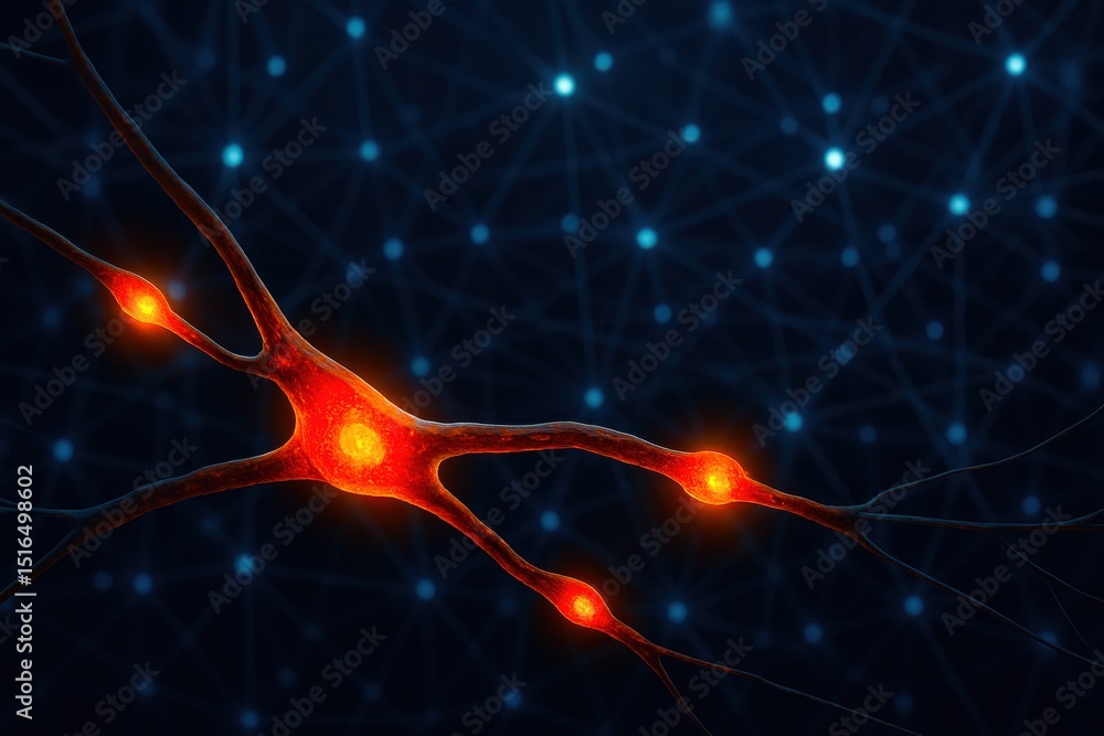 Poster innovation and strategy drive growth as glowing neural connections represent efficient decision-maki