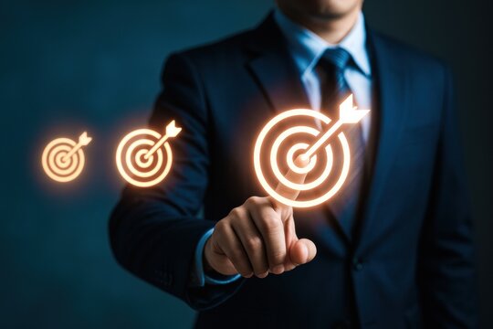 A businessman uses strategic decision to focus on clear business objectives driving growth and achieving targeted success