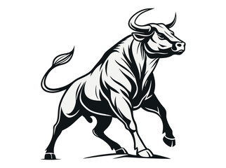 bull silhouette standing on a rocky outcrop,  bull in a dynamic pose, suitable for logo design, merchandise, or any project needing a strong visual element, silhouette, animal, power, stock market, ve