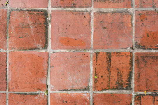 Fototapeta red old ceramic floor tile pattern aged grunge texture surface brick background