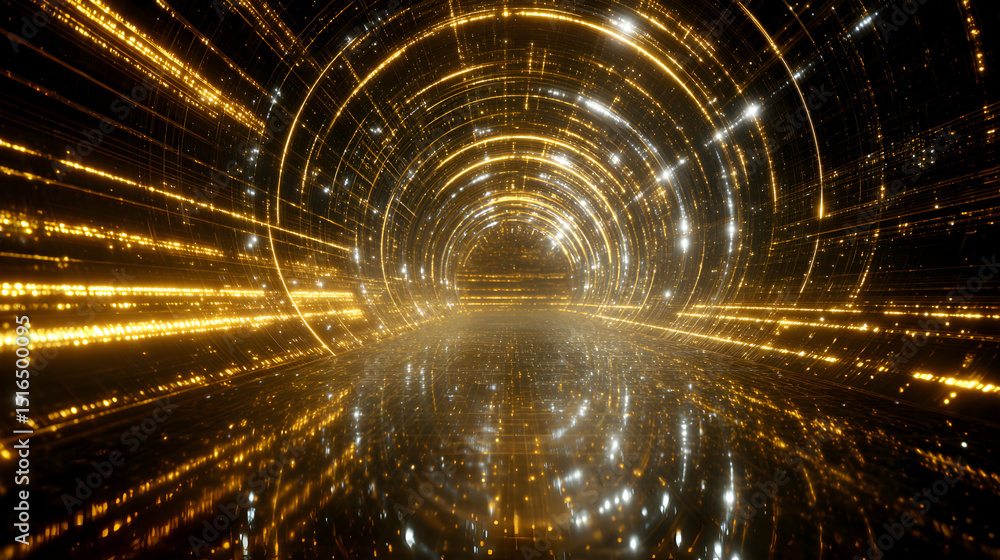 Poster abstract technology tunnel with glowing neon lines, futuristic digital background effect and data st