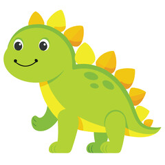 Obraz premium Cartoon Stegosaurus Illustration Smiling Green Dinosaur with Yellow Plates Standing on White Background